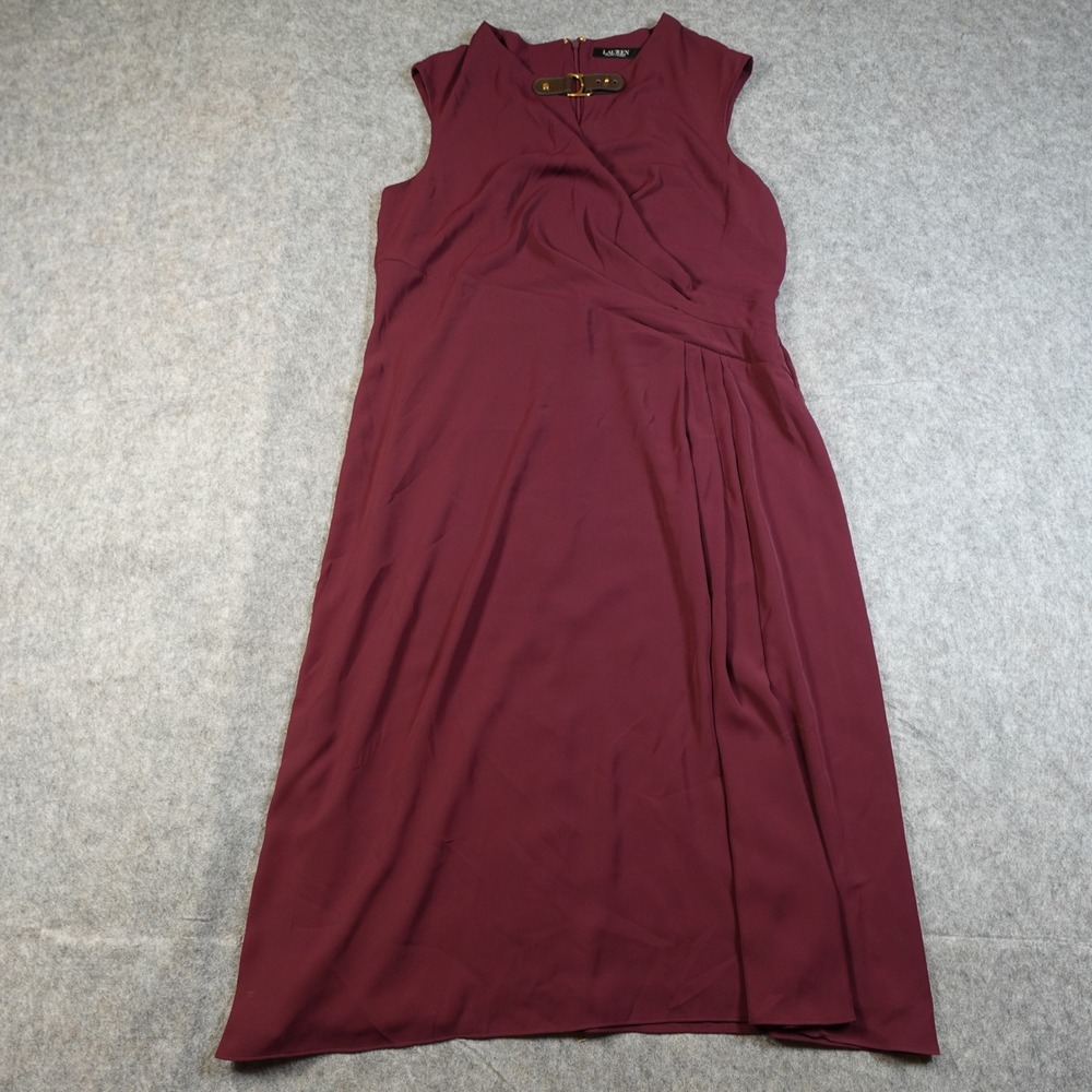 Ralph Lauren Dress Womens 16 Jersey Sheath Cap Sleeve Midi Red Leather Buckle‎